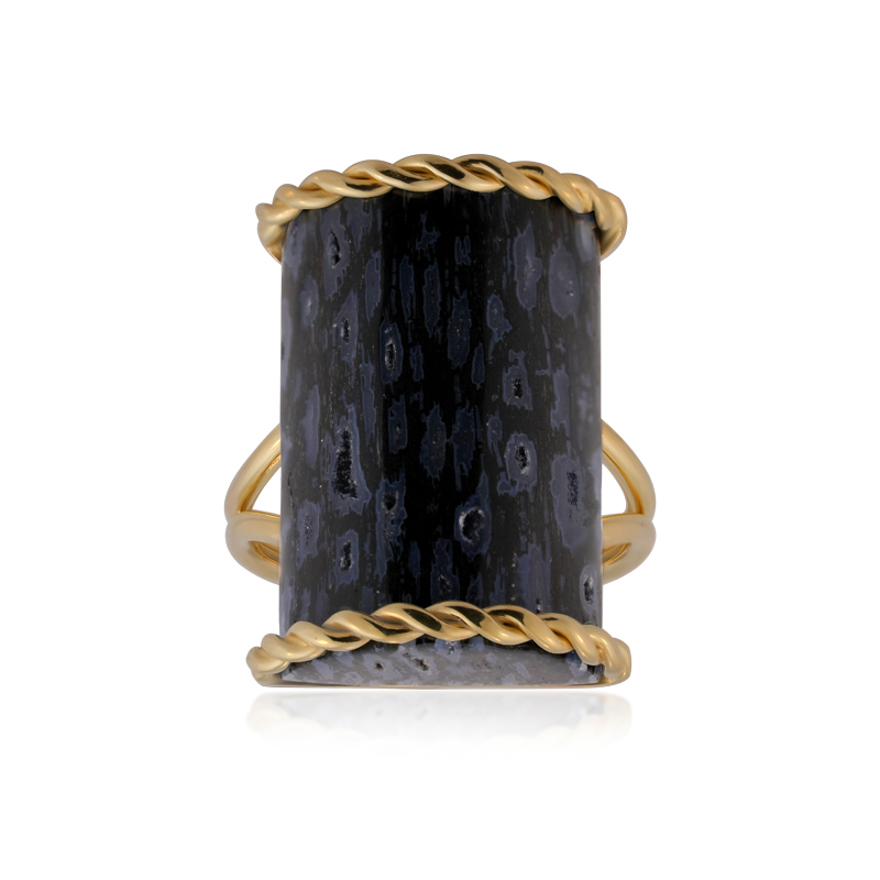 Versteinertes Jambi-Palmenholz-Silberring (Bali Barong) Versteinertes Jambi-Palmenholz-Silberring (Bali Barong)