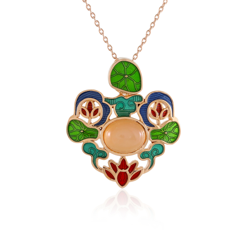 Pfirsich-Mondstein-Silberhalskette (Adela Silber)