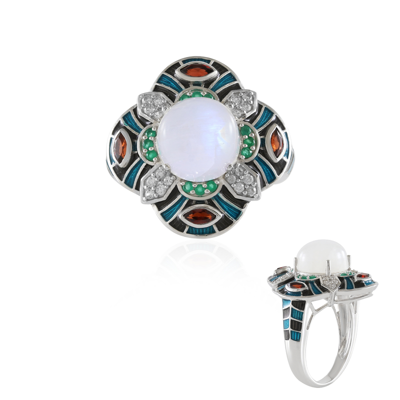 Regenbogen-Mondstein-Silberring (Adela Silber)