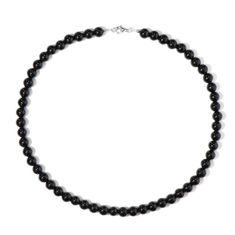 Schwarzer Onyx-Silberhalskette