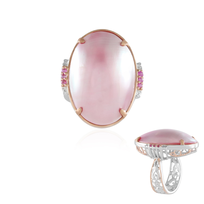 Pinkfarbene Mabe-Perlen-Silberring (Gems en Vogue) Pinkfarbene Mabe-Perlen-Silberring (Gems en Vogue)