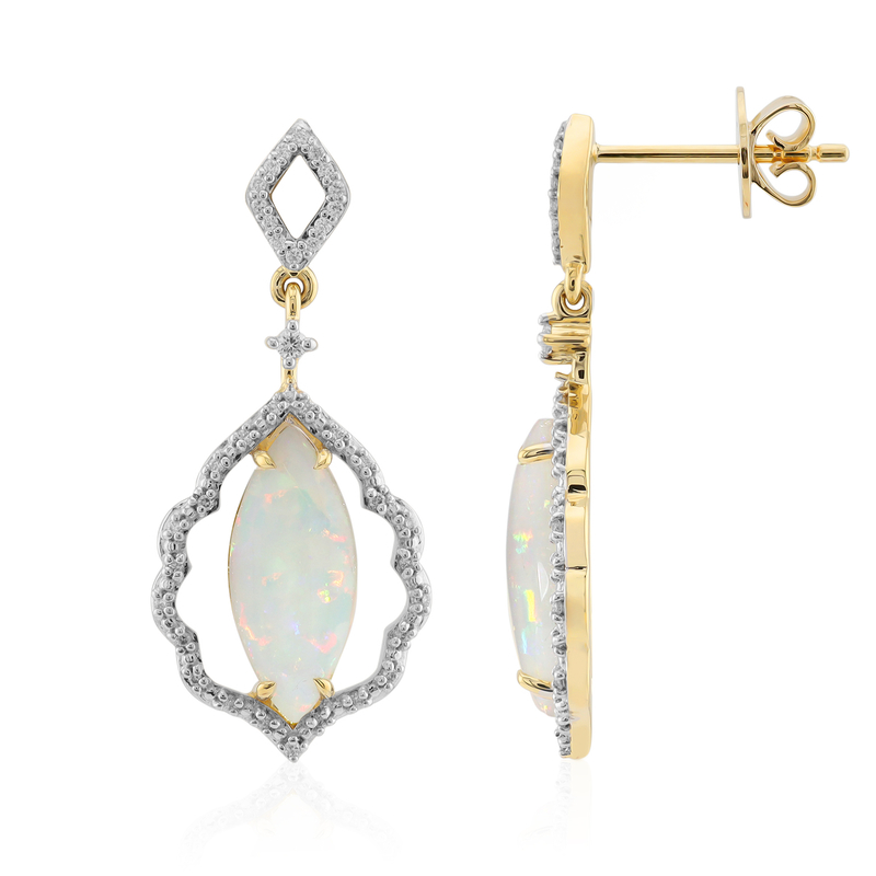 Brasilianischer Weißer Opal-Goldohrringe