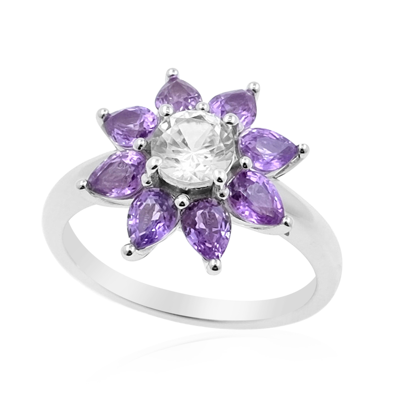 Purpurfarbener Ceylon-Saphir-Silberring - Farbe: Lila