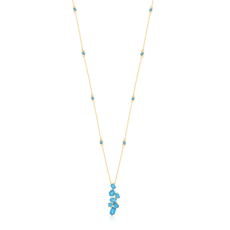 Neonblauer Apatit-Silbercollier - Farbe: Blau