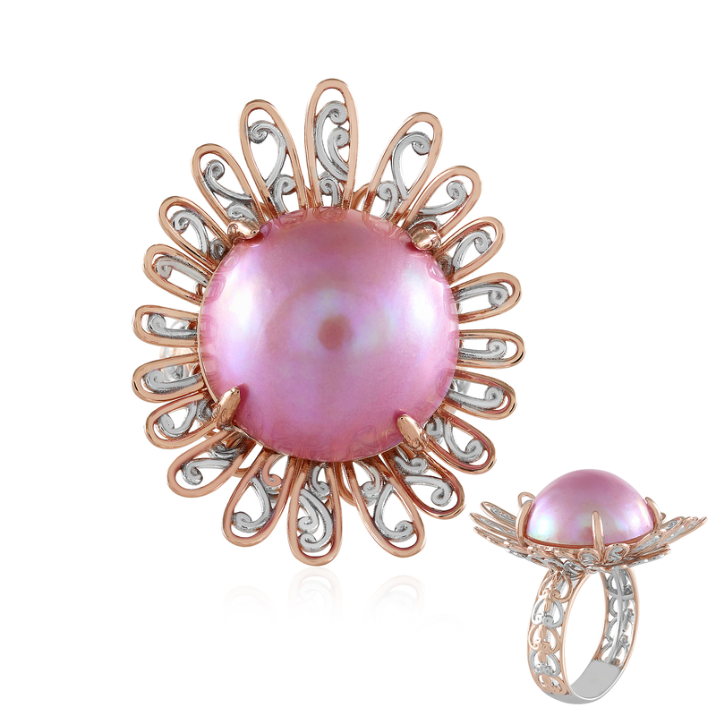 Pinkfarbene Mabe-Perlen-Silberring (Gems en Vogue) Pinkfarbene Mabe-Perlen-Silberring (Gems en Vogue)