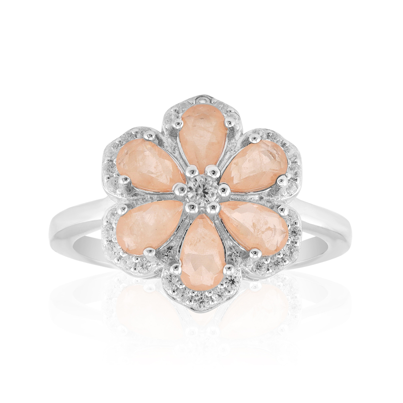 Pfirsichfarbener Pastell-Quarz-Silberring