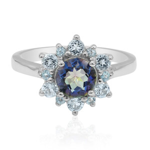 Zilveren ring met een blauwe mystieke kwarts 9776YW